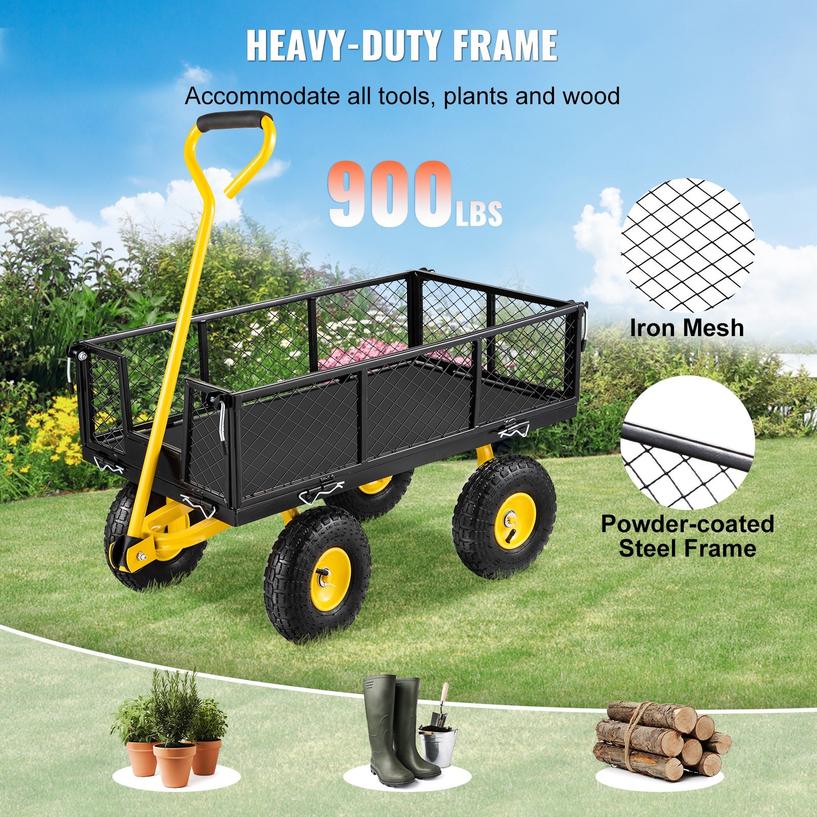 Chariot de jardin transport 408 kg vevor